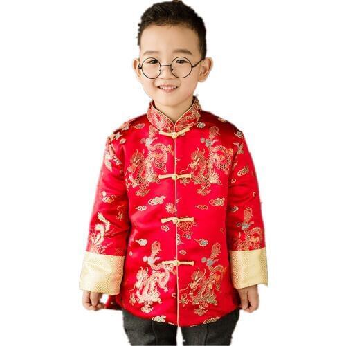 Baby Boy Coat Quilted Tang Suit Dragon Phoenix Children Clothes China Dress Outfits Performance Costume Chinese School Uniform