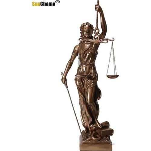 Copper material Justice Fair Justice Goddess Gifts Sculpture Statue Lawyer Office Legal Balance Decoration Home Decor Resin