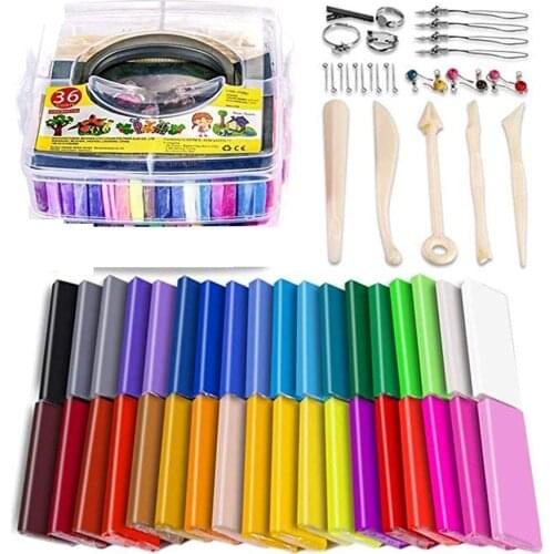 Polymer Clay Starter Kit 36 Colors Oven Bake Clay Baking Modeling Clay DIY Soft Craft Clay Accessories and Storage Box 36 Blocks