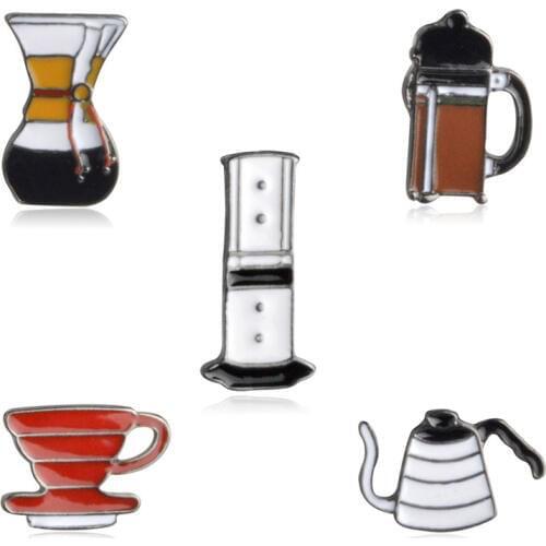 Delicate Coffee Series Badges Shape Hand-Punch Pot Coffee And filter Cup Chemex Brooch Fashion Jewelry Wholesale