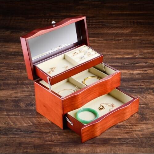 New Wood Jewelry Boxes solid wood jewelry ring necklace storage display earrings three-layer multi-function collection