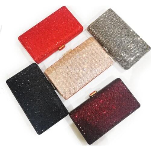 New Arrival Champagne/Red 5 Colors Crystal Evening Clutch For Girls Phone Money Wallets Wedding Party Purses Women Handbags