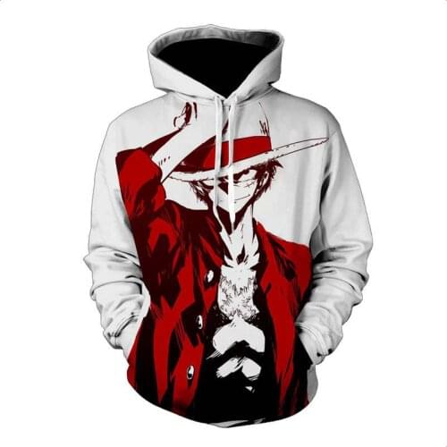 New Anime One Peice White Hoodies Luffy Casual Anime Men Hoodie Cosplay Costume Sweatshirt Streetwear Top