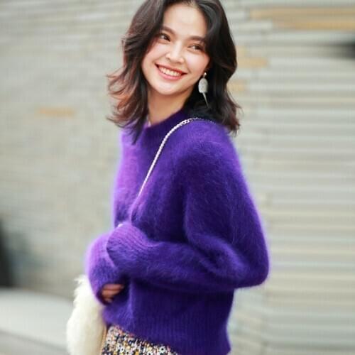 Autumn new 2020 velvet style round neck pullover loose temperament purple lazy sweater women
