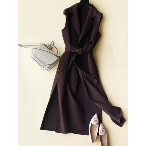 2020 Autumn Winter Womens Vest Wool Coat Female Long Vests With Belt Waistcoat for Women jaqueta feminina FG8305