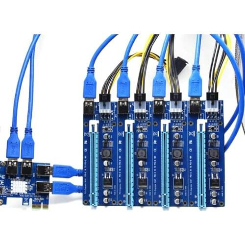 PCIE PCI-E PCI Express 1X to 16X Riser Card 1 to 4 USB3.0 Multiplier Hub Adapter for Bitcoin Mining Miner Mining Device