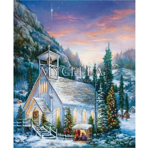 Landscape Full 5D Diy Diamond Painting Yuletide Winter Christmas Churches Diamond Mosaic Rhinestone Embroidery Home Decor Gift