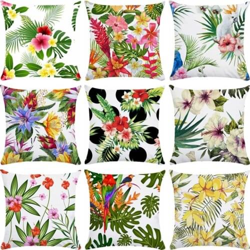 Flamingo Tropical Monstera Flower Short Plush Throw Pillow Cushion Cover Car Home Decoration Sofa Decor Decorative Pillowcase