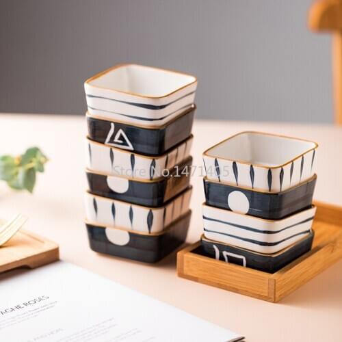 Underglaze Japanese Style Square Seasoning Dish Ceramic Tableware Sauce Dish Seasoning VinegarDish Household Dipping Square Dish
