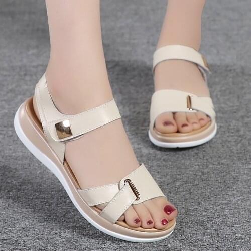 Elegant women shoes 2021 new summer shoes woman sandals fashion hook & loop solid color casual sandals plus size female