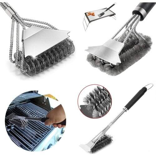 Barbecue Grill Brush Non-stick Long Handle Stainless Steel Wire BBQ Clean Tool Grills Cleaning Brush Kitchen BBQ Accessories