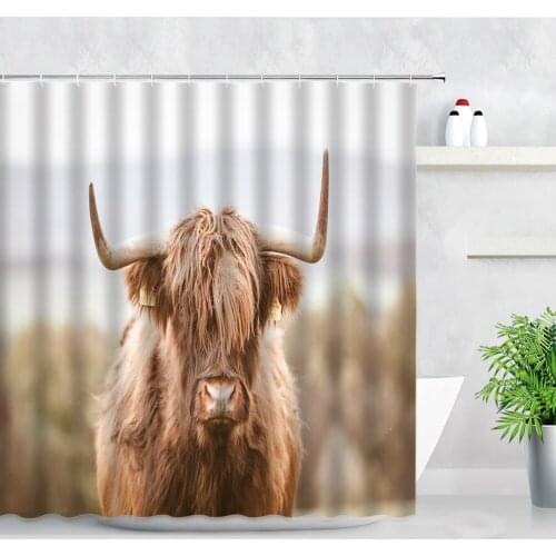 Wild Animals Highland Cow Shower Curtain Grassland Cattle Fashion Personality Bathroom Decor Waterproof Fabric Bath Curtains Set