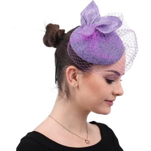 Lavender fascinators hat with veiling for Kentucky Derby wedding party races Event imitation Sinamay NEW ARRIVAL 16 color select