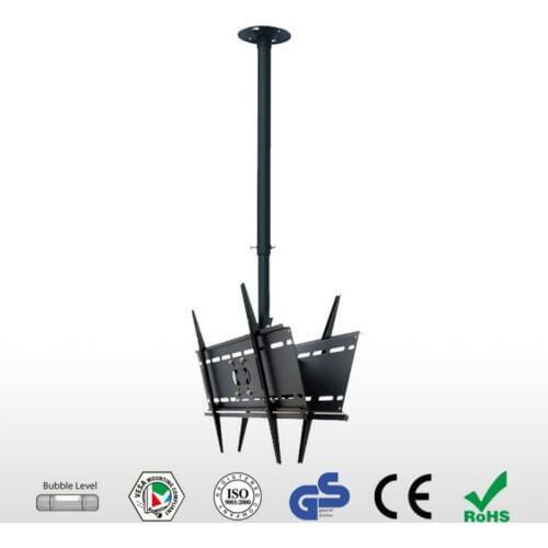 High Quality 23-65" Dual Screen LCD LED TV Ceiling Mount 360 Degree Rotation Double LCD LED TV Bracket Hanger