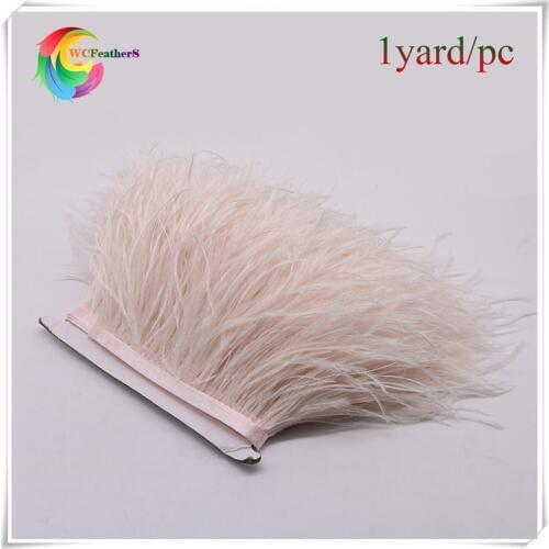 WCFeatherS 1 yard Skin Pink Natural ostrich feathers Trims Height 10-15cm DIY Clothing Accessories Wedding party Decoration