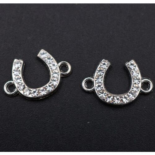 WKOUD 8pcs Silver Color Handmade Rhinestone *U*Charm Fashion Bracelet Anklet Handmade DIY Metal Jewelry Alloy Connectors A1666