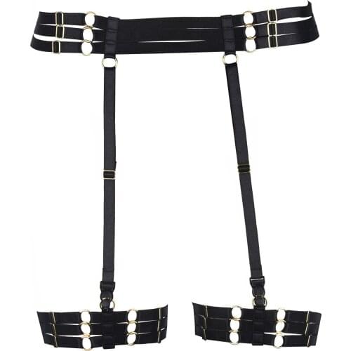 Women Sexy Punk Leather Harness Garter Belt Adjustable Waist Leg Cincher Cage Belt Harness Elastic Goth Black Strappy