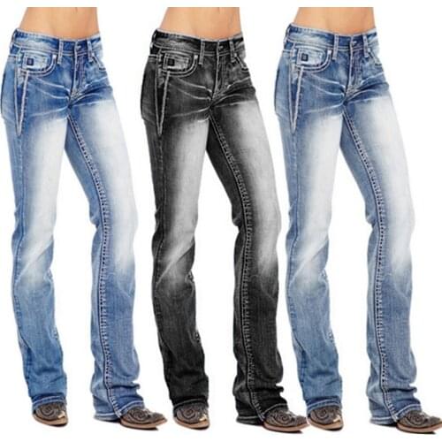 Woman Jeans High Waist Clothes American Flag Stretch Washed Bootcut Jeans for Vintage Pants Quality 2021 Fashion