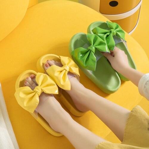 2021 New Butterfly-knot Women Shoes Anti-slip Soft Platform Bathroom Slippers Sweet Bow Hollow Women Outdoor Sandals