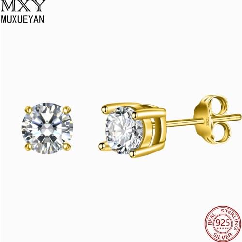 925 Sterling Silver Round Crystal Ear Stud Earrings For Women Gold 7mm Four-Post Zircon Fine Jewelry 2021 Trend MUXUEYAN