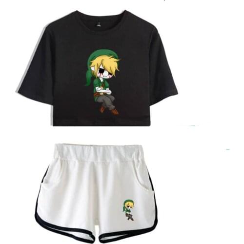 Creepypasta Print Two Piece Set Short Sleeve Crop Top + Shorts Sweat Suits Women Tracksuit Two Piece Outfits Summer Girl Sets