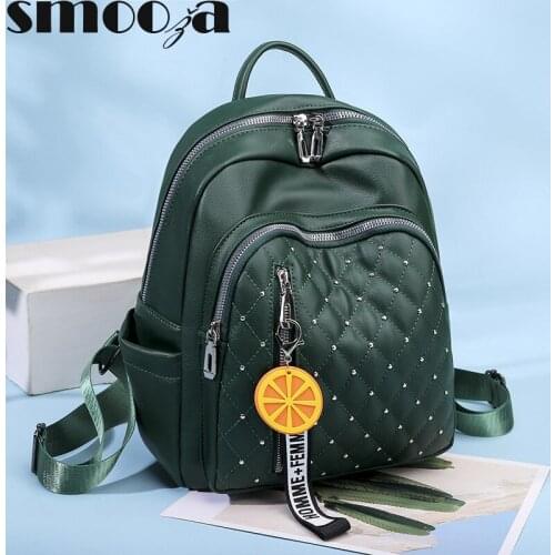SMOOZA Women Casual Backpack Female 2021 New Fashion Student School Bags Soft Pu Leather Large Capacity Travel Shopping Bags