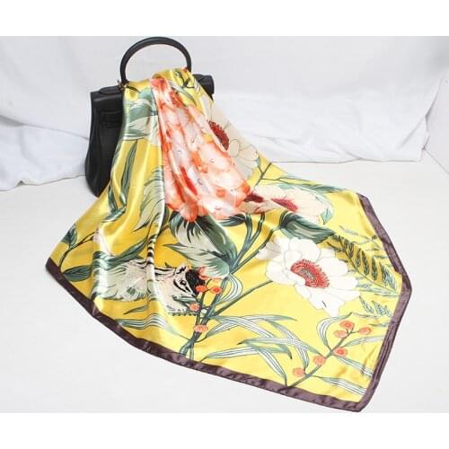 Fashion Floral Print Kerchief Silk Satin Hair Scarf For Women Bandana Head Bag Scarfs Female 70cm Square Neck Scarves For Ladies