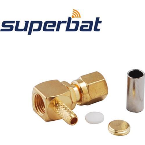 Superbat 10pcs SMC Crimp Plug Right Angle Connector for Coaxial cable RG174,RG178,RG316,LMR100