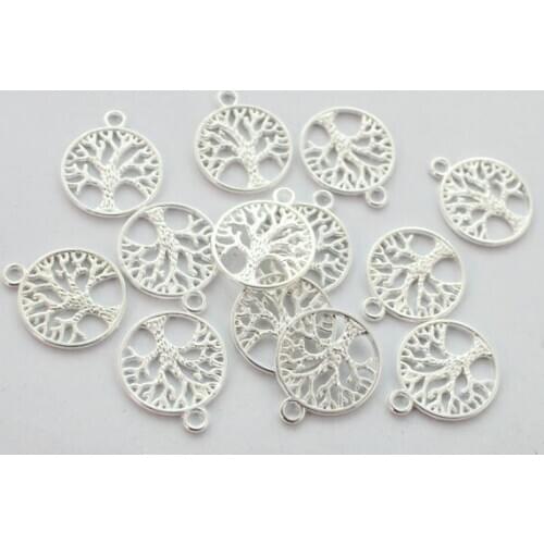 200PCS Silver Color Plated Color Round Tree Charm Pendents A12816SP