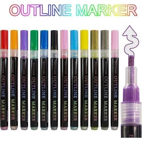 24 Colors Outline Paint Marker Pen Double Line Pen Diy Album Scrapbooking Metal Marker Glitter for Drawing Painting Doodling