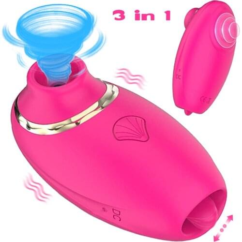 3 in 1 Clit Nipple Sucker Vibrator Tongue Licking Clitoris Stimulator Flapping Suction Vibration Sex Toys for Women Sex Shop