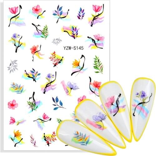 3D Gradient Nail Stickers Fan Leaf Dried Flower Blue Butterfly Summer Adhesive Decals Nail Art Decorations Fashion Foil Manicure