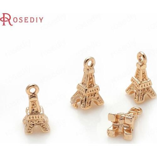 D414)6 pieces 5x10mm 24K Champagne Gold Color Plated Brass Eiffel Tower Charms Pendants High Quality Diy Jewelry Accessories