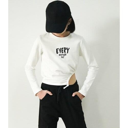 10 12 years Girls Long Sleeve High Waist Tops Irregular design Spring/summer 2021 new Teenage Girls Tee shirt