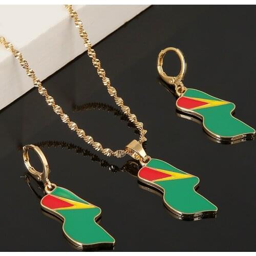 Stainless Steel Flag of Guyana Pendant Necklace Earrings Republic of Guyana Charm Jewelry Sets