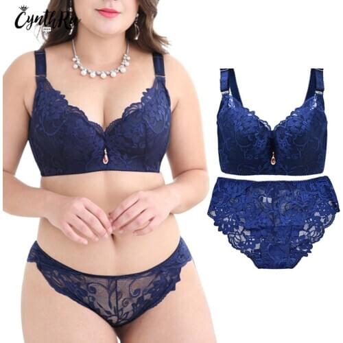 CYNTHRA Bras Womens Plus Large Size Gathered Sexy Lace Fat Big Breast Thin Adjustable Breathable Female Underwear Lingerie set