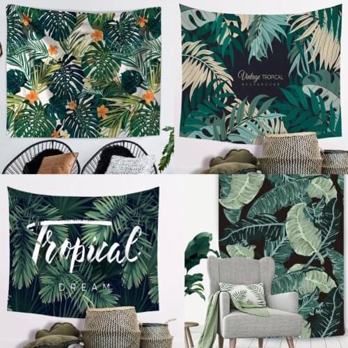 Summer Leaf Wall Tapestry Tropical Turtle Leaves Wall Hanging Decor Green Wall Art Tapestries Large Size Cactus Home Decor 230CM
