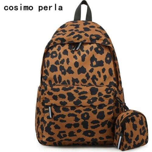 Fashion Leopard Printing Couple Backpacks with Small Purse Waterproof Nylon Animal Pattern Big Laptop Bagpack Bear Sac a Dos