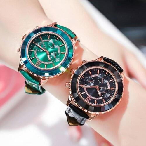 Fashion Luxury Quartz Women Watch Three Eyes Drill Stainless Steel Metal Wristwatch Plating Classic Female Crystal Reloj Mujer