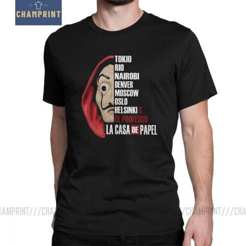 Mens La Casa De Papel T-Shirt Money Heist TV Series Vintage Crew Neck House of Paper Tops 100% Cotton Tees Gift Idea T Shirt