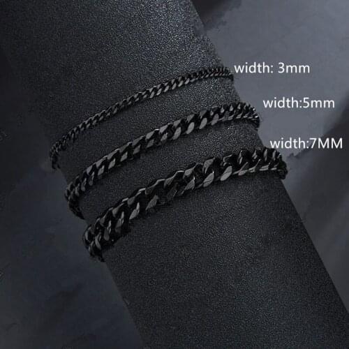 2021 Men Bracelets New Trendy Cuban Chain Classic Stainless Steel 3/5/7mm Width Chain Adjustable Bracelet Jewelry Gift