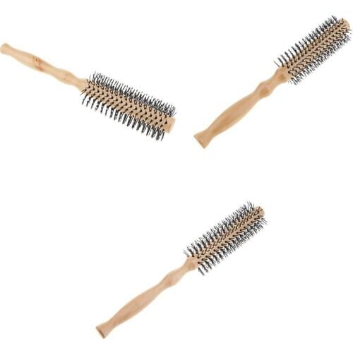 Set of 3 Wooden Lotus Round Hair Care Brush Wavy Curling Detangling Comb Hairbrush