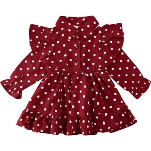 NEW 2020 Christmas Toddler Kid Baby Girl Clothes Ruffle Swing Dress Dots Party Dresses