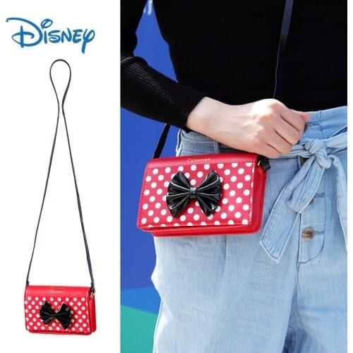 2021 New Disney Genuine Minnie Mouse Fashion Shoulder Messenger Bags Trend Red White Dot Bow Women PU Handbag Girls Gifts Toys