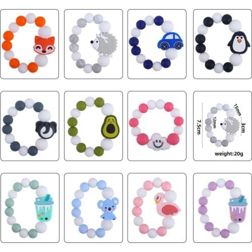 New Design Newborn Baby Silicone Silicon Teether Bracelet Toys Avocado Fox Flamingo Koala Infant Teething Educational Toy