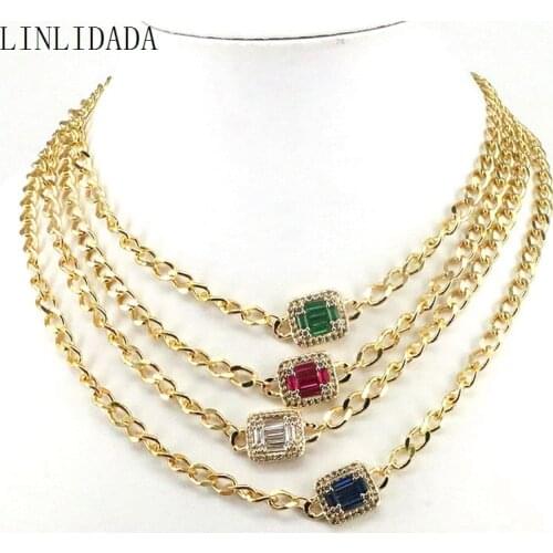 4Pcs New Bling Zircon Pendant Punk Necklaces for Women Gold Color Curb Chain Female Neck Jewelry Neck Decoration