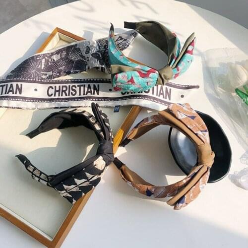 Fabric printing big bow headbands fashion hair accessories womens pattern wide brim headband wild hair bands headwear boutique
