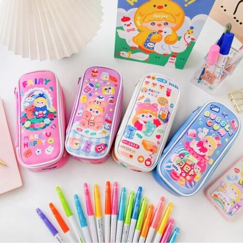 Storage bag large capacity pencil case cute cartoon student Japanese tie with compartment stationery