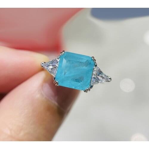 QTT 925 Sterling Silver Wedding Rings For Women Paraiba Emerald Tourmaline Gemstone Engagement Party Fine Jewelry 9*9