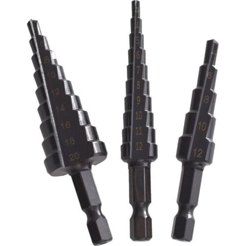 3Pcs 3-12mm 4-12mm 4-20mm HSS Straight Groove Step Drill Bits Set Titanium Coated Wood Metal Hole Cutter Core Drilling Bit Tools